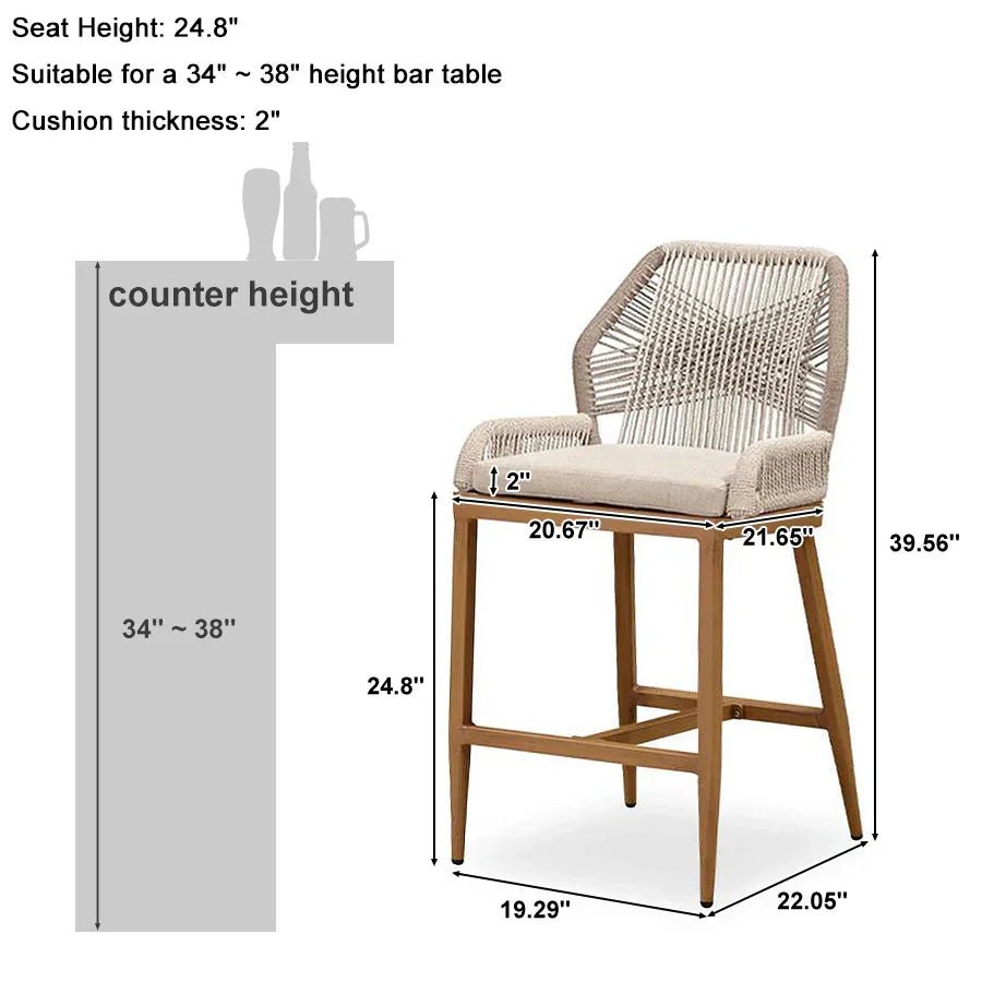 Bar Stools Set of 4 Outdoor Aluminum Barstools with Back Modern Wicker Rattan Boho Garden Pool Patio Bar Chairs - Image 54