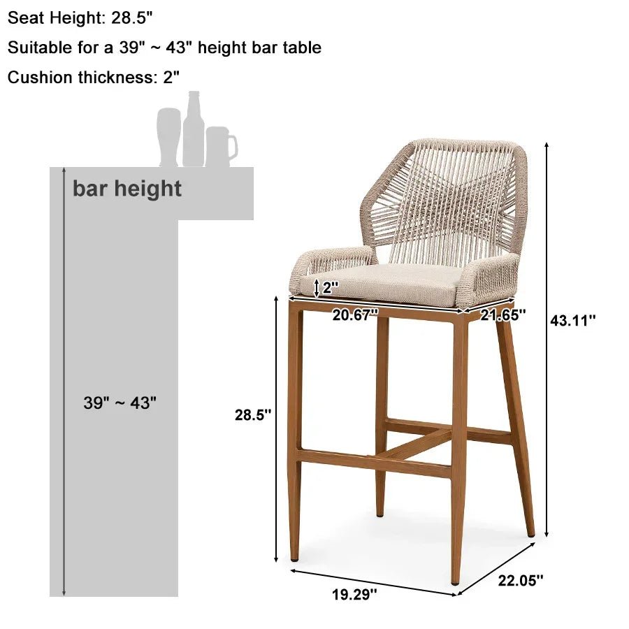 Bar Stools Set of 4 Outdoor Aluminum Barstools with Back Modern Wicker Rattan Boho Garden Pool Patio Bar Chairs - Image 51