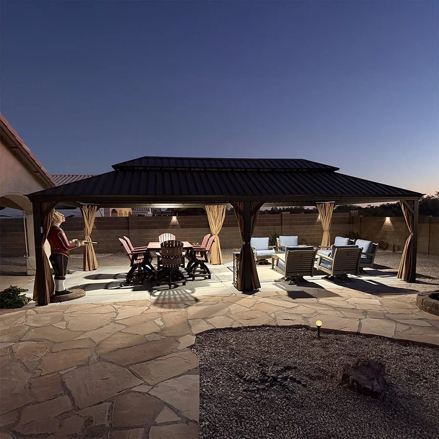 Outdoor Hardtop Gazebo for Garden Bronze Double Roof Aluminum Frame Pavilion with String Lights-milky - Image 117