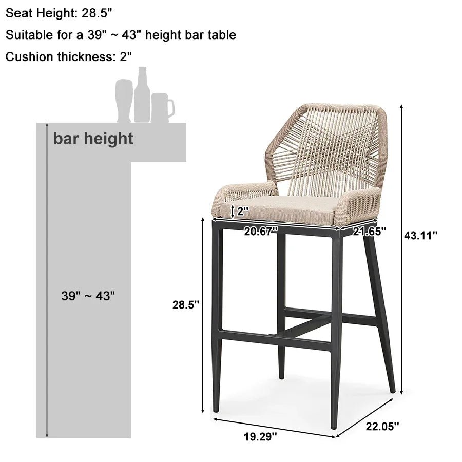 Bar Stools Set of 4 Outdoor Aluminum Barstools with Back Modern Wicker Rattan Boho Garden Pool Patio Bar Chairs - Image 52