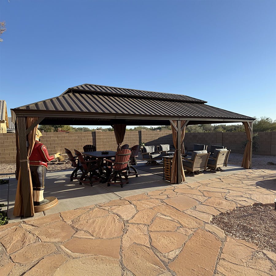 Outdoor Hardtop Gazebo for Garden Bronze Double Roof Aluminum Frame Pavilion with String Lights-clear - Image 139