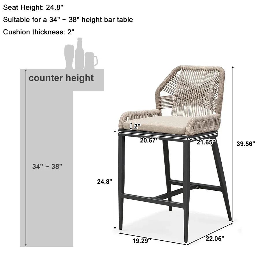 Bar Stools Set of 4 Outdoor Aluminum Barstools with Back Modern Wicker Rattan Boho Garden Pool Patio Bar Chairs - Image 55