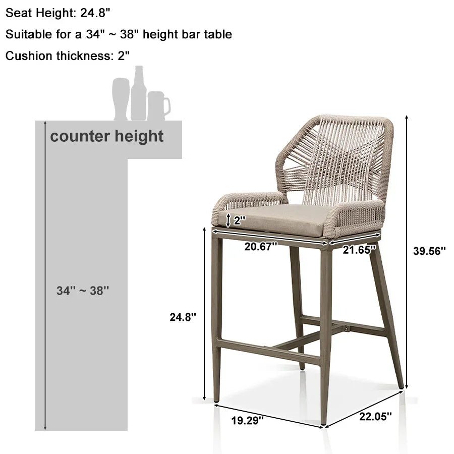 Bar Stools Set of 4 Outdoor Aluminum Barstools with Back Modern Wicker Rattan Boho Garden Pool Patio Bar Chairs - Image 56