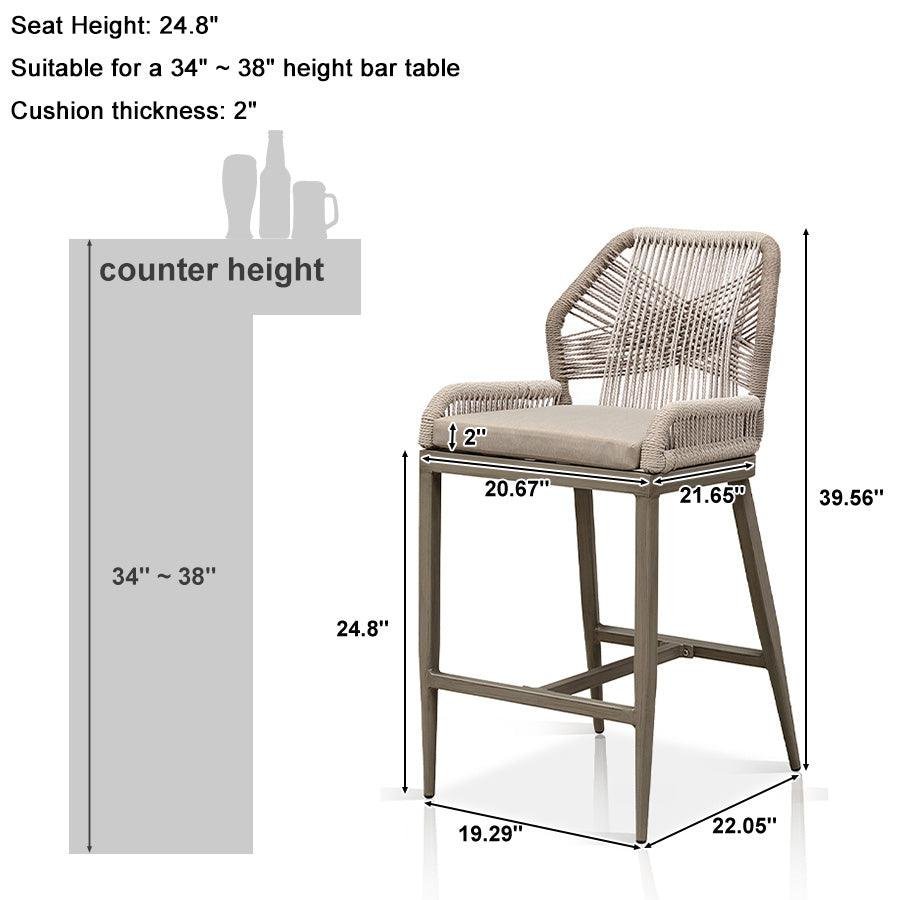 Outdoor Bar Stools Wicker Rattan Bar Stools with Back Aluminum Outside Garden Patio Bar Chairs - Image 26