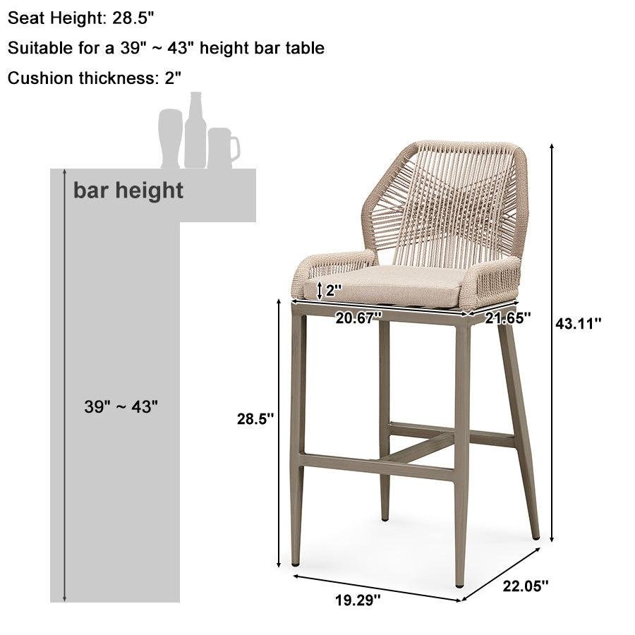 Outdoor Bar Stools Wicker Rattan Bar Stools with Back Aluminum Outside Garden Patio Bar Chairs - Image 31