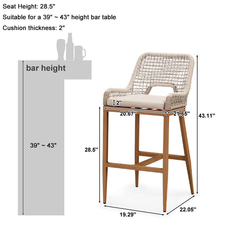 Outdoor Bar Stools Wicker Rattan Bar Stools with Back Aluminum Outside Garden Patio Bar Chairs - Image 29