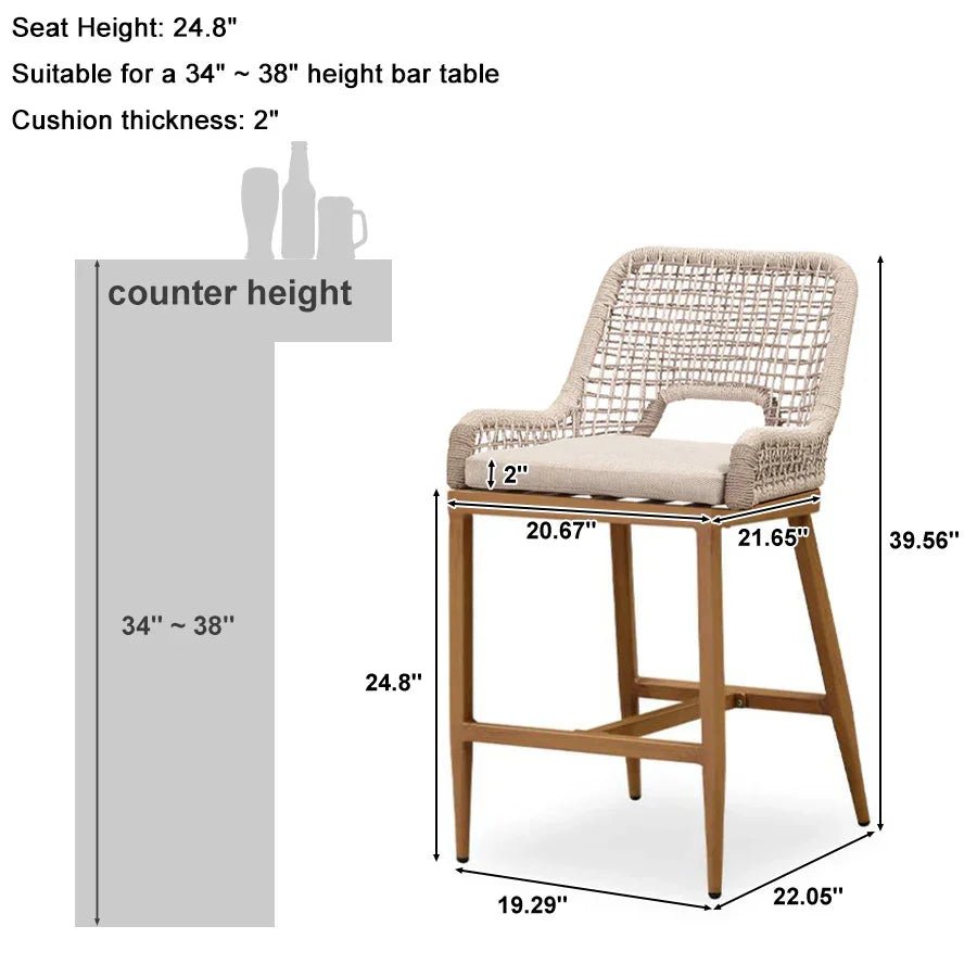 Outdoor Bar Stools Wicker Rattan Bar Stools with Back Aluminum Outside Garden Patio Bar Chairs - Image 93
