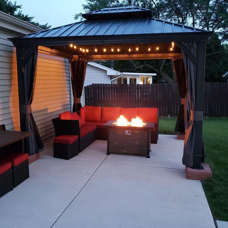 Gazebo for Backyard Grey Hardtop Galvanized Steel Roof Awning with String Lights-clear - Image 64