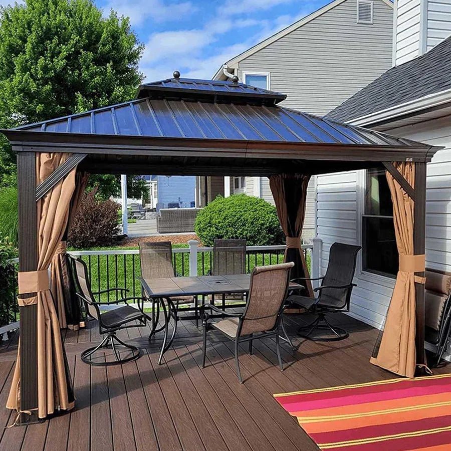 Outdoor Hardtop Gazebo for Garden Bronze Double Roof Aluminum Frame Pavilion - Image 105