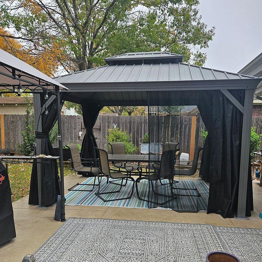 Patio Gazebo for Pool Light Grey Hardtop Galvanized Steel Roof with String Lights-clear - Image 37