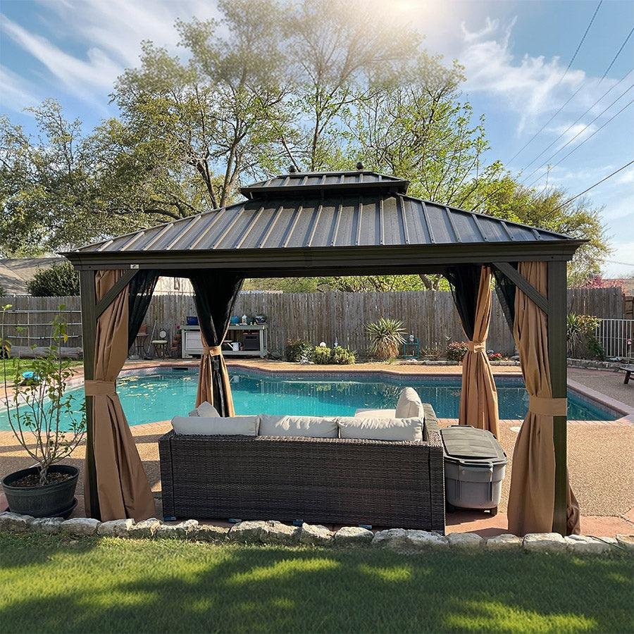 Outdoor Hardtop Gazebo for Garden Bronze Double Roof Aluminum Frame Pavilion - Image 76
