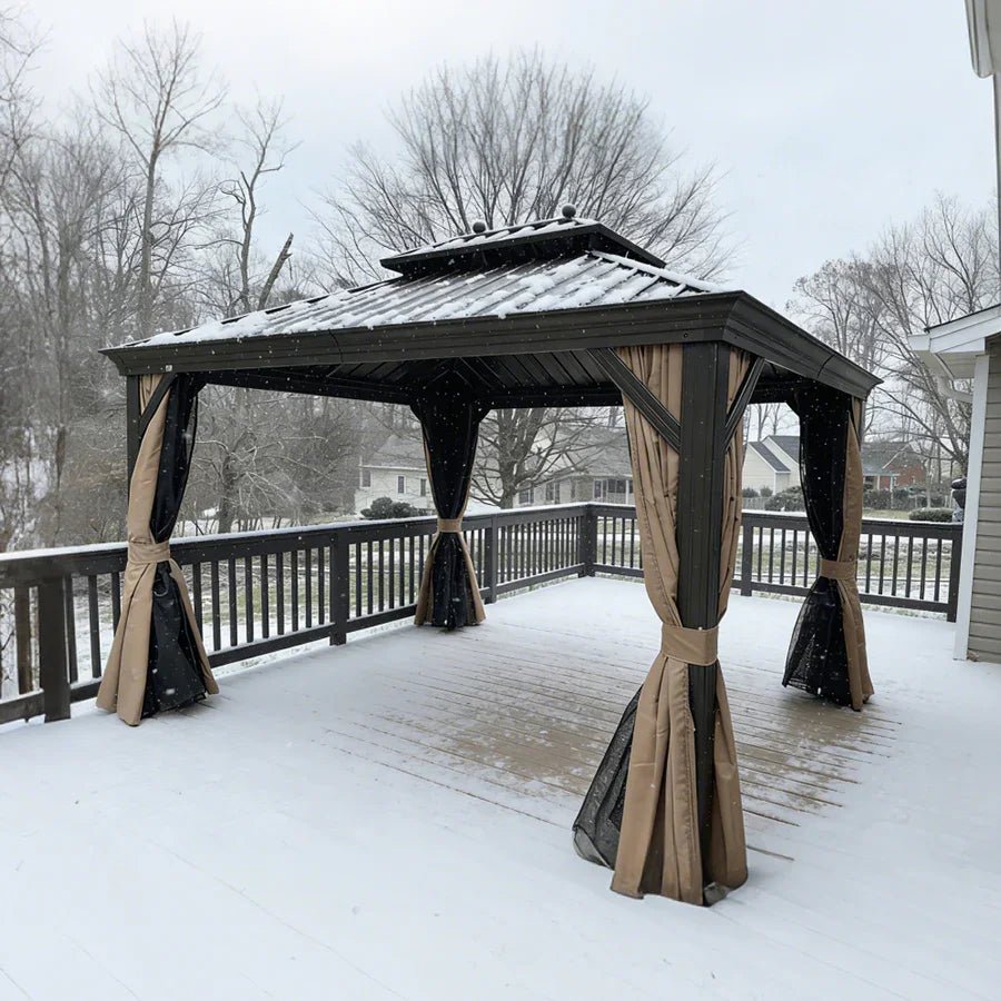 Outdoor Hardtop Gazebo for Garden Bronze Double Roof Aluminum Frame Pavilion with String Lights-milky - Image 102