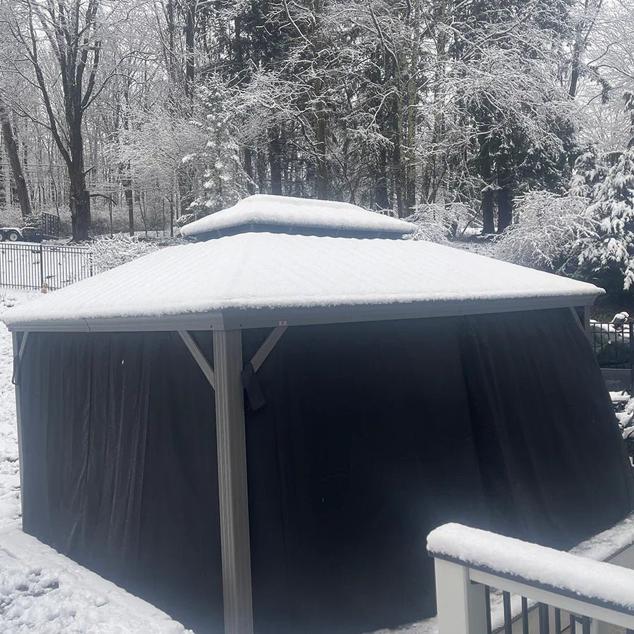 Patio Gazebo for Pool Light Grey Hardtop Galvanized Steel Roof with String Lights-clear - Image 75