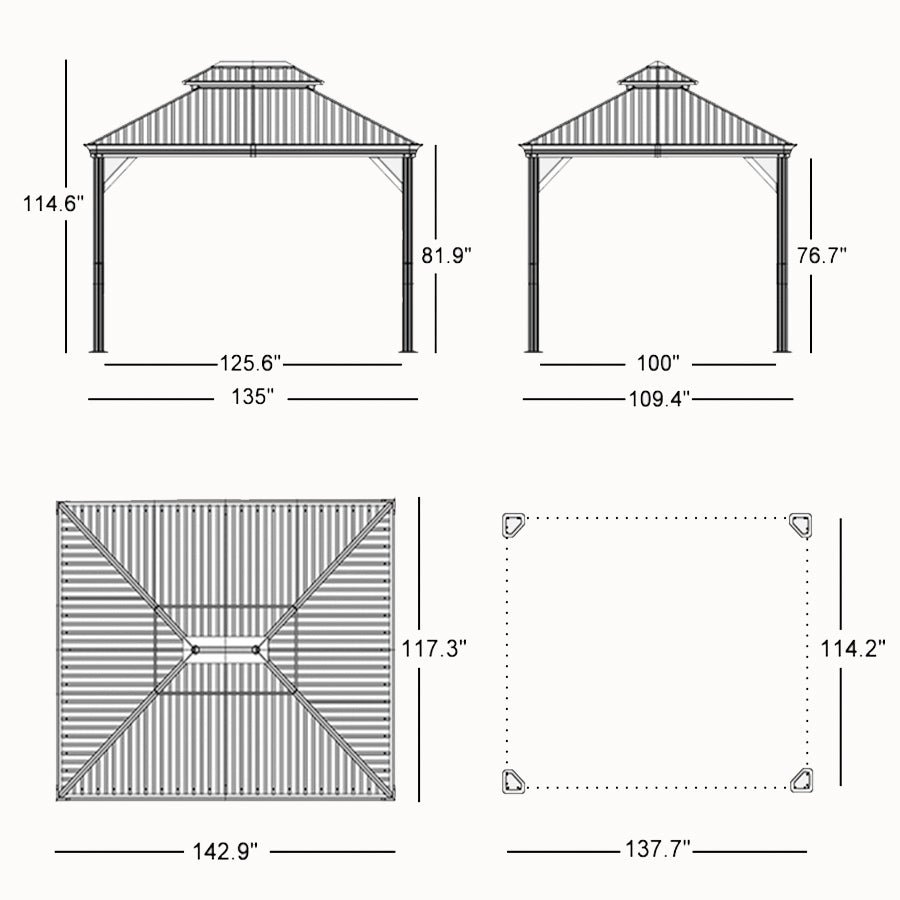 Gazebo for Backyard Grey Hardtop Galvanized Steel Roof Awning String Lights-milky - Image 7