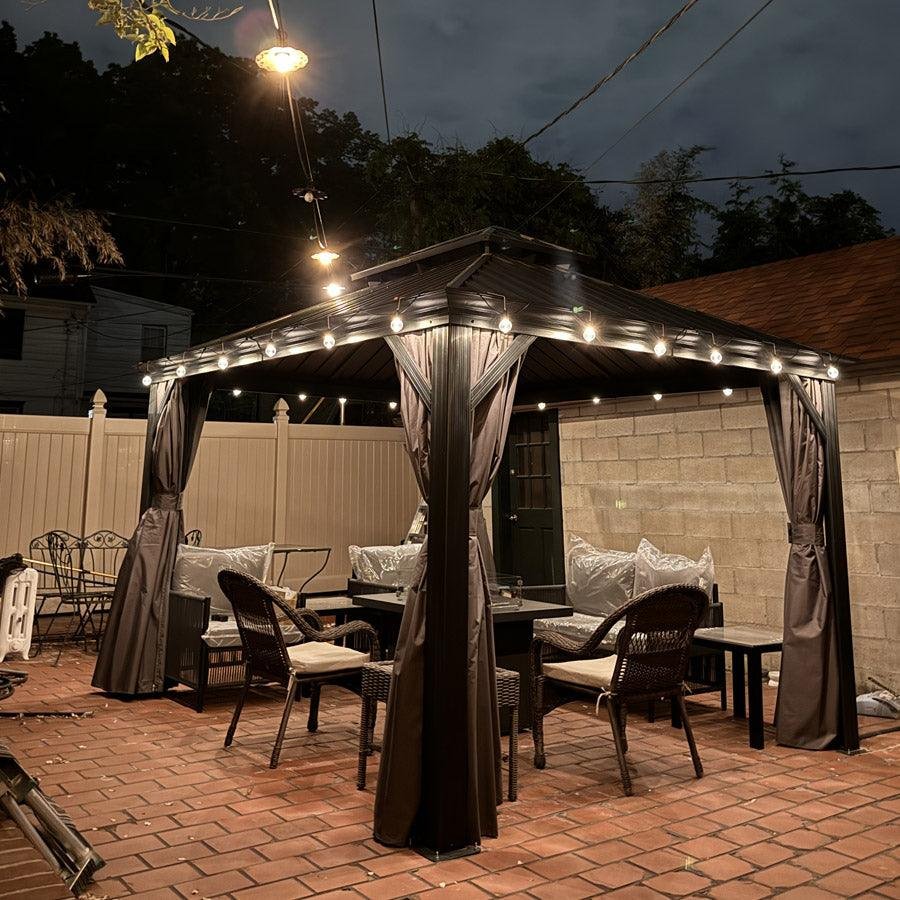 Gazebo for Backyard Grey Hardtop Galvanized Steel Roof Awning with String Lights-clear - Image 84