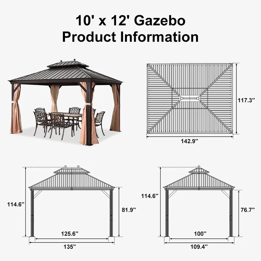 Outdoor Hardtop Gazebo for Garden Bronze Double Roof Aluminum Frame Pavilion - Image 121