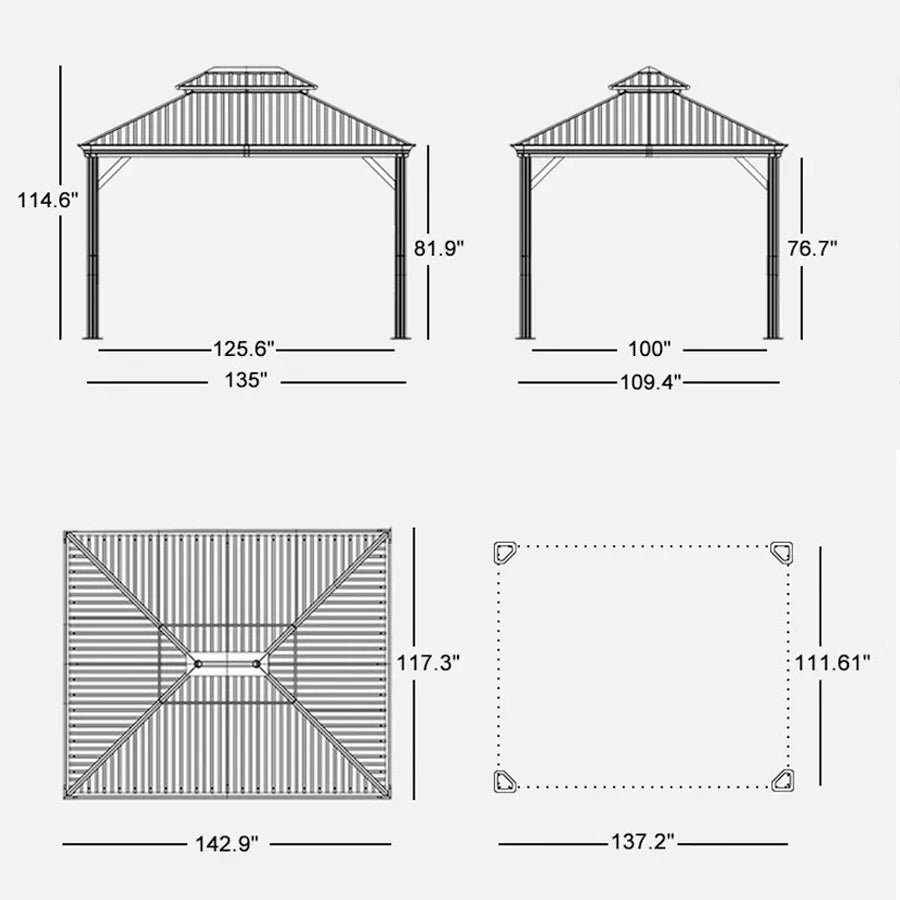 Gazebo for Backyard Grey Hardtop Galvanized Steel Roof Awning String Lights-milky - Image 69