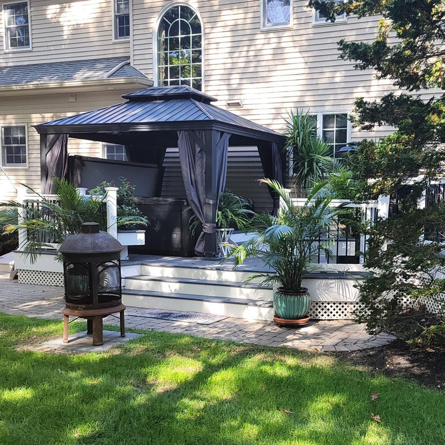 Patio Gazebo for Backyard Grey Hardtop Galvanized Steel Roof Awning with Upgrade Curtain - Image 137