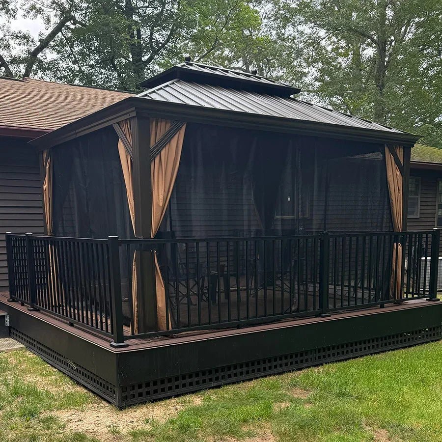 Outdoor Hardtop Gazebo for Garden Bronze Double Roof Aluminum Frame Pavilion - Image 111
