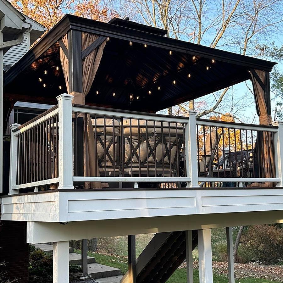 Outdoor Hardtop Gazebo for Garden Bronze Double Roof Aluminum Frame Pavilion with String Lights-milky - Image 72