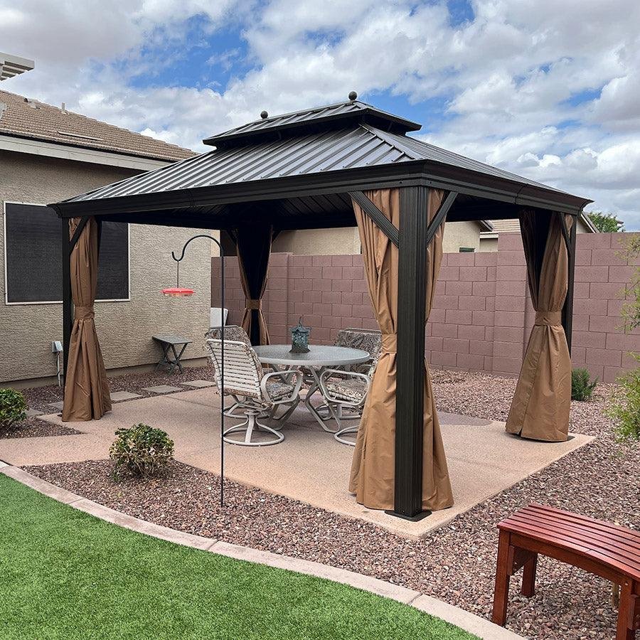 Outdoor Hardtop Gazebo for Garden Bronze Double Roof Aluminum Frame Pavilion - Image 83