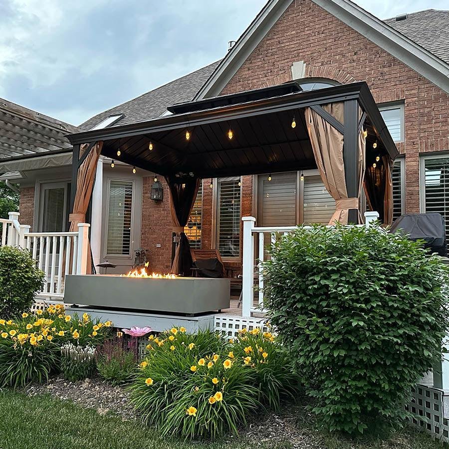 Outdoor Hardtop Gazebo for Garden Bronze Double Roof Aluminum Frame Pavilion with String Lights-milky - Image 52