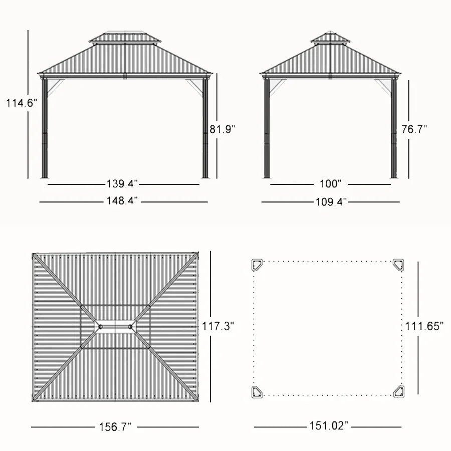Gazebo for Backyard Grey Hardtop Galvanized Steel Roof Awning String Lights-milky - Image 54