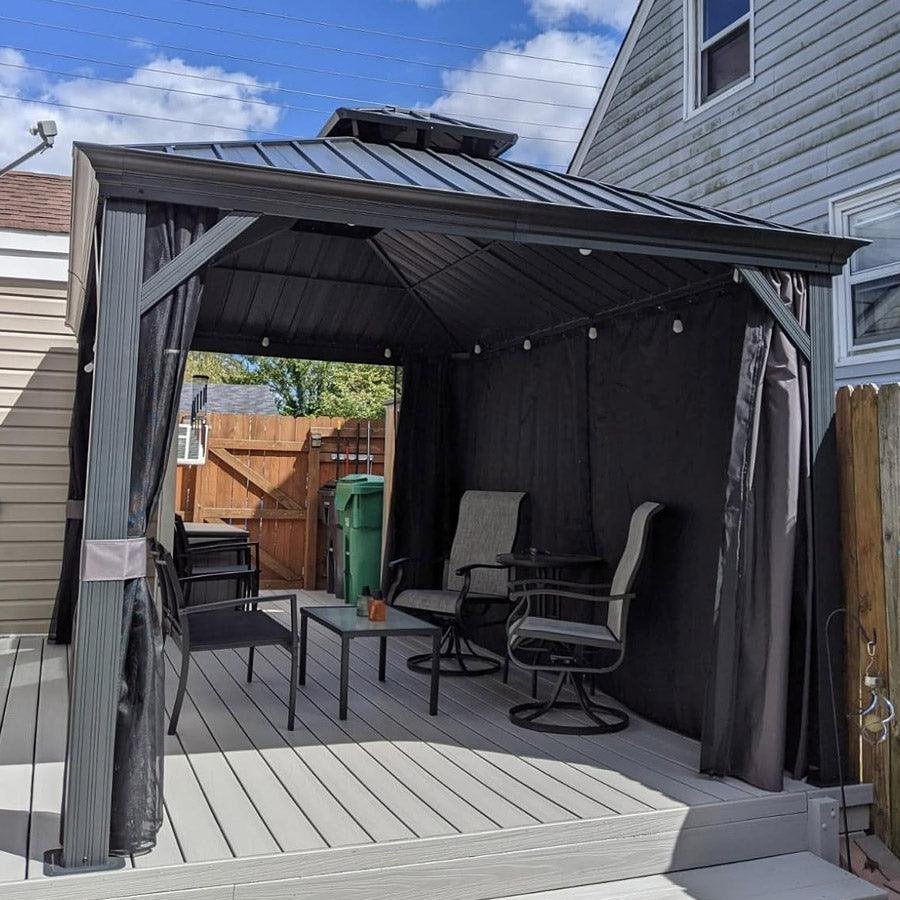 Gazebo for Backyard Grey Hardtop Galvanized Steel Roof Awning String Lights-milky - Image 50