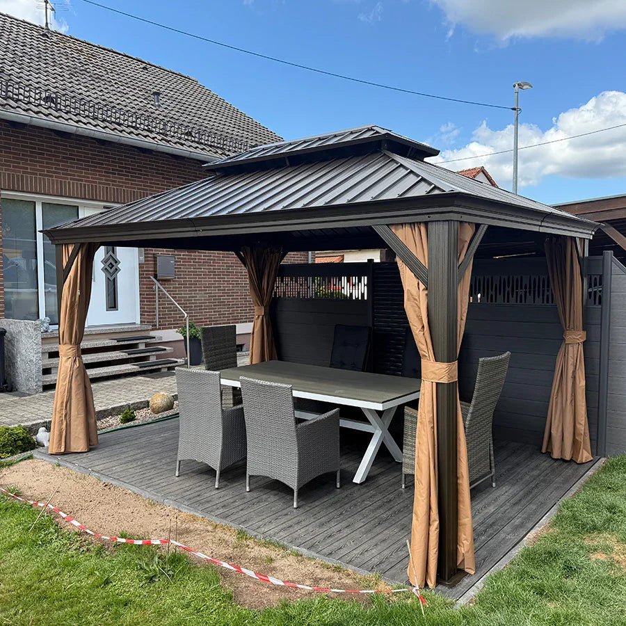 Outdoor Hardtop Gazebo for Garden Bronze Double Roof Aluminum Frame Pavilion - Image 95
