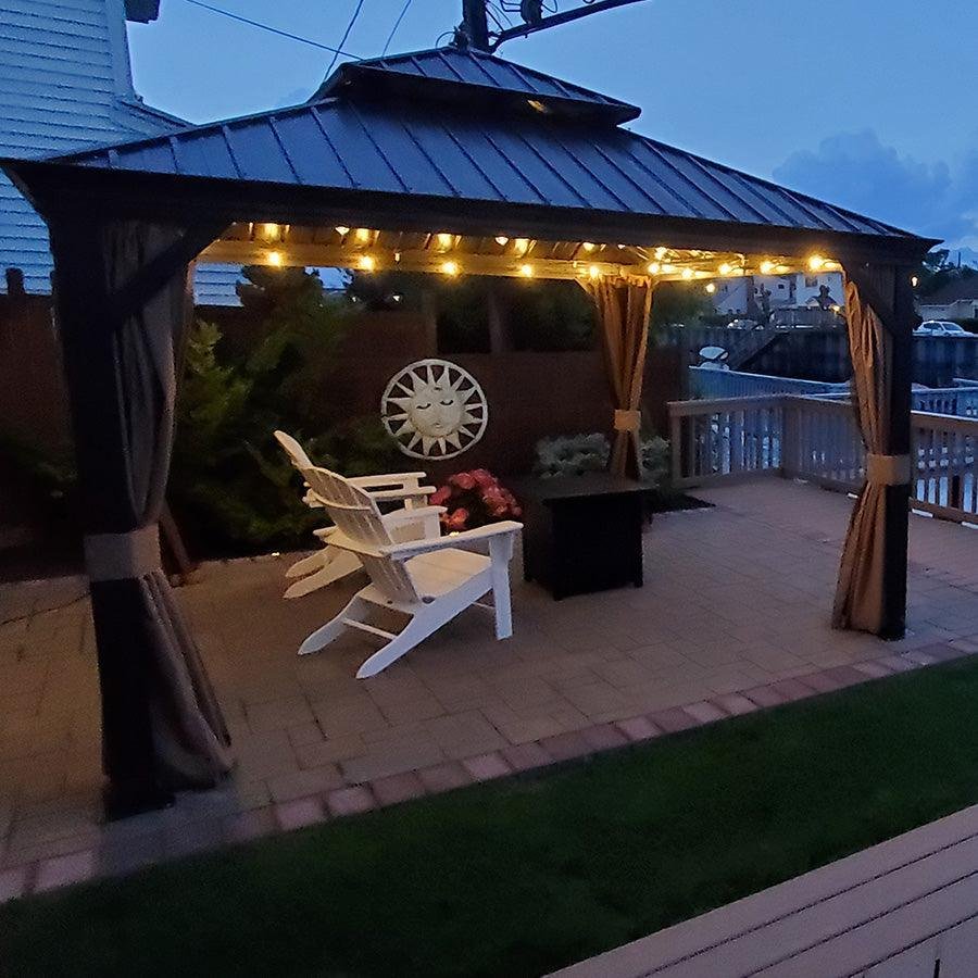 Outdoor Hardtop Gazebo for Garden Bronze Double Roof Aluminum Frame Pavilion with String Lights-milky - Image 53