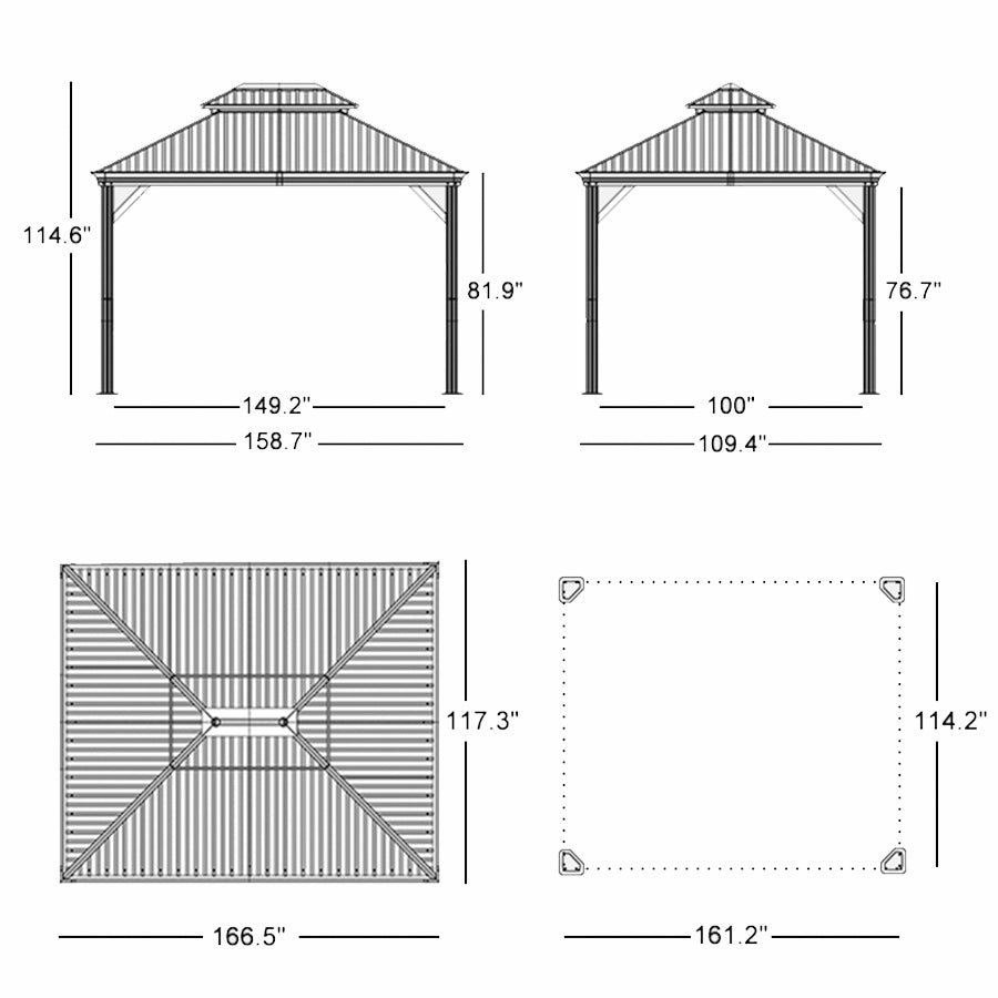 Gazebo for Backyard Grey Hardtop Galvanized Steel Roof Awning String Lights-milky - Image 25