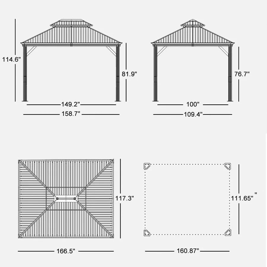 Gazebo for Backyard Grey Hardtop Galvanized Steel Roof Awning String Lights-milky - Image 70