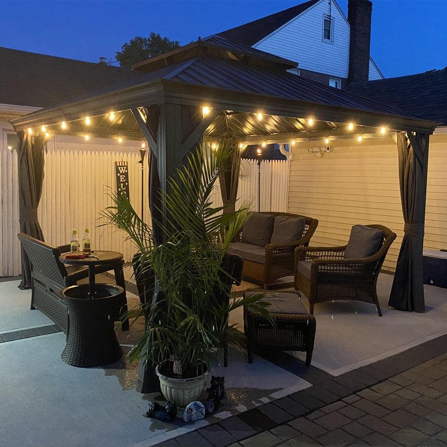 Gazebo for Backyard Grey Hardtop Galvanized Steel Roof Awning with String Lights-clear - Image 86