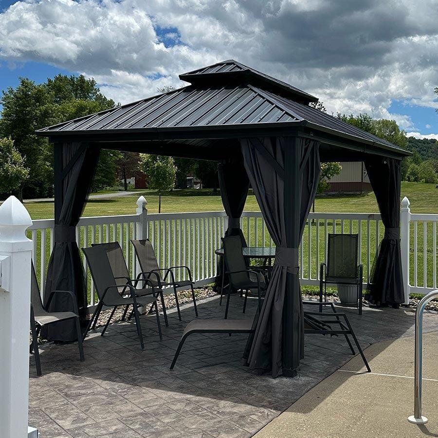 Patio Gazebo for Backyard Grey Hardtop Galvanized Steel Roof Awning with Upgrade Curtain - Image 84