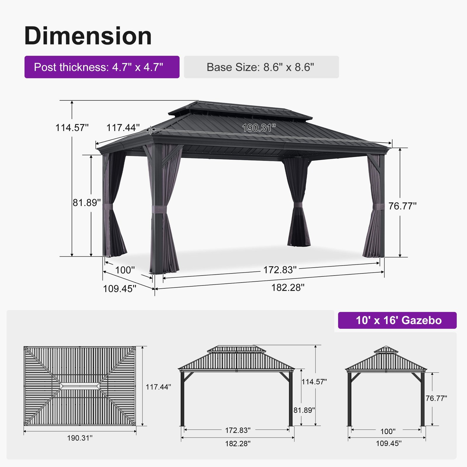 Gazebo for Backyard Grey Hardtop Galvanized Steel Roof Awning String Lights-milky - Image 130