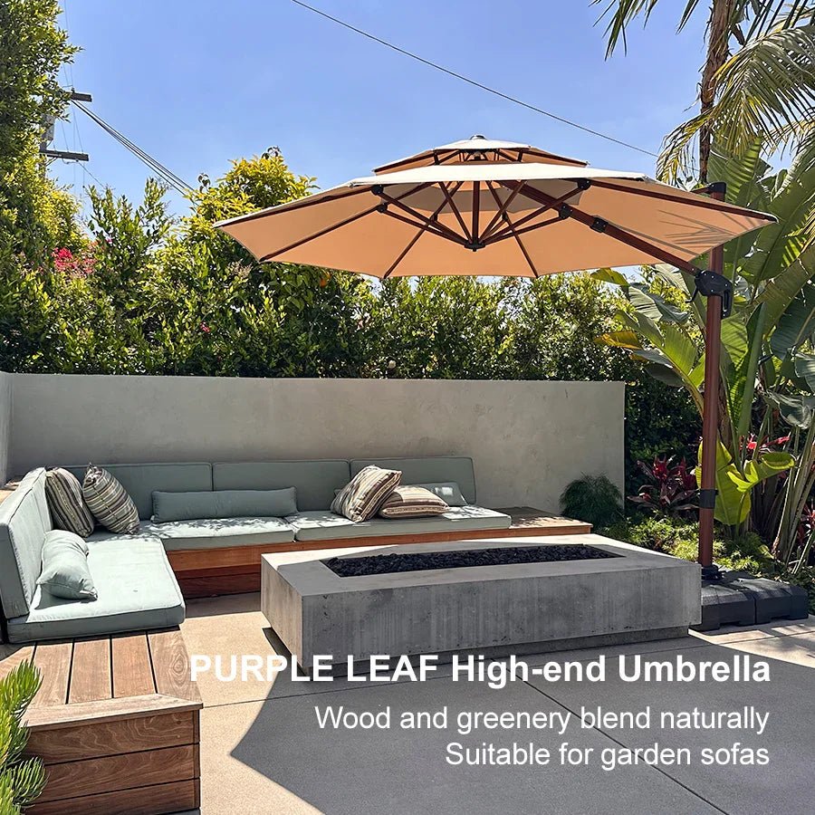 Double Top 10 / 11 / 12 / 13 ft Round Aluminum Patio Umbrella in Wood Color - Image 147