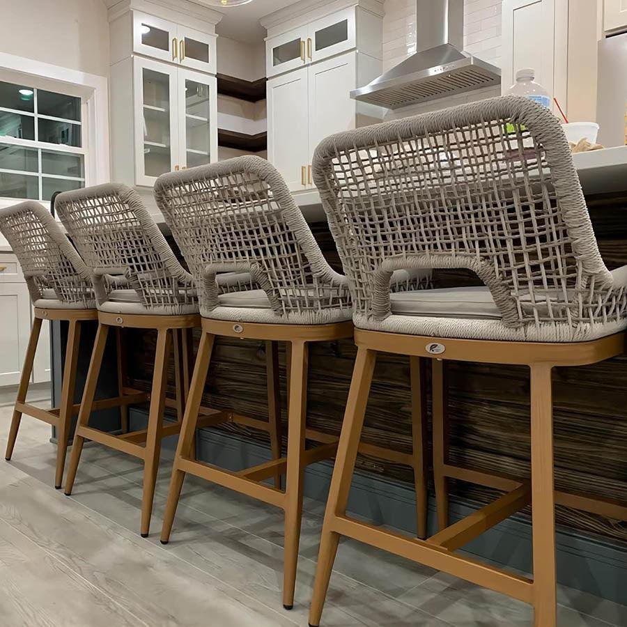 Outdoor Bar Stools Wicker Rattan Bar Stools with Back Aluminum Outside Garden Patio Bar Chairs - Image 48