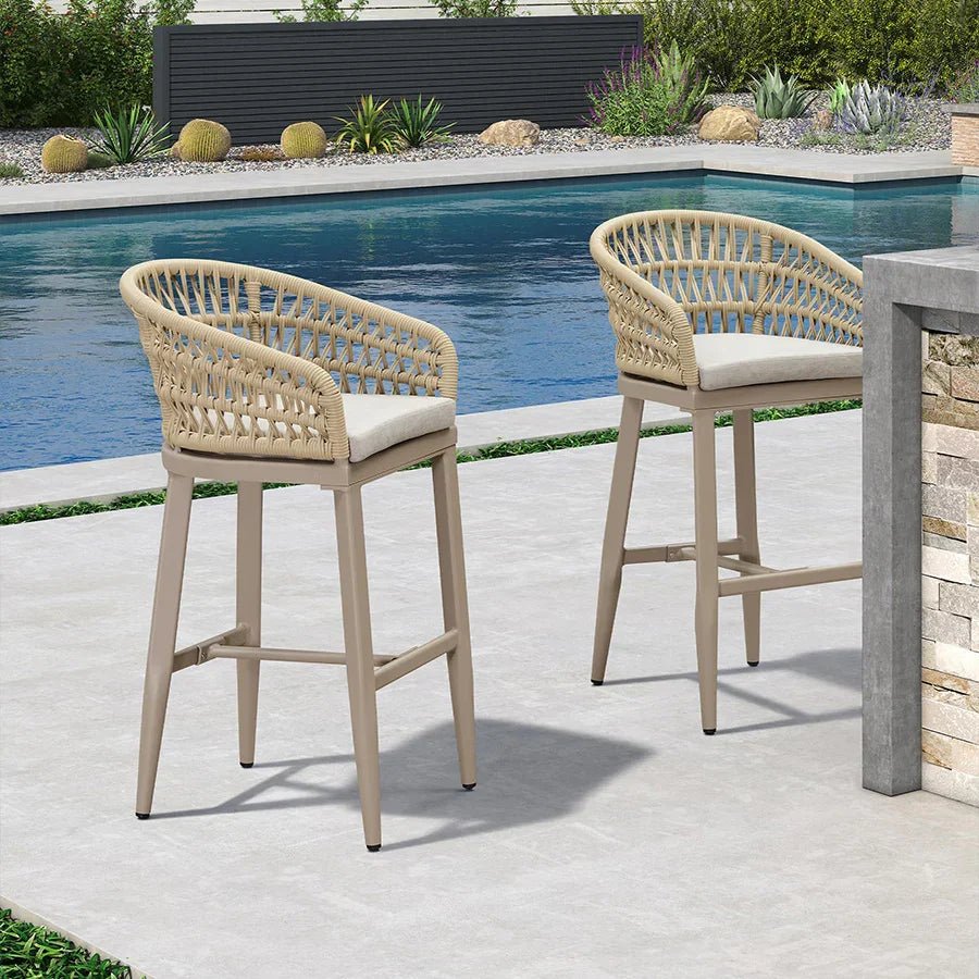 Outdoor Bar Stools Counter Stools Rattan Bar Stools Chair with Backrest for Indoor or Outdoor, Kitchen lsland - Image 65