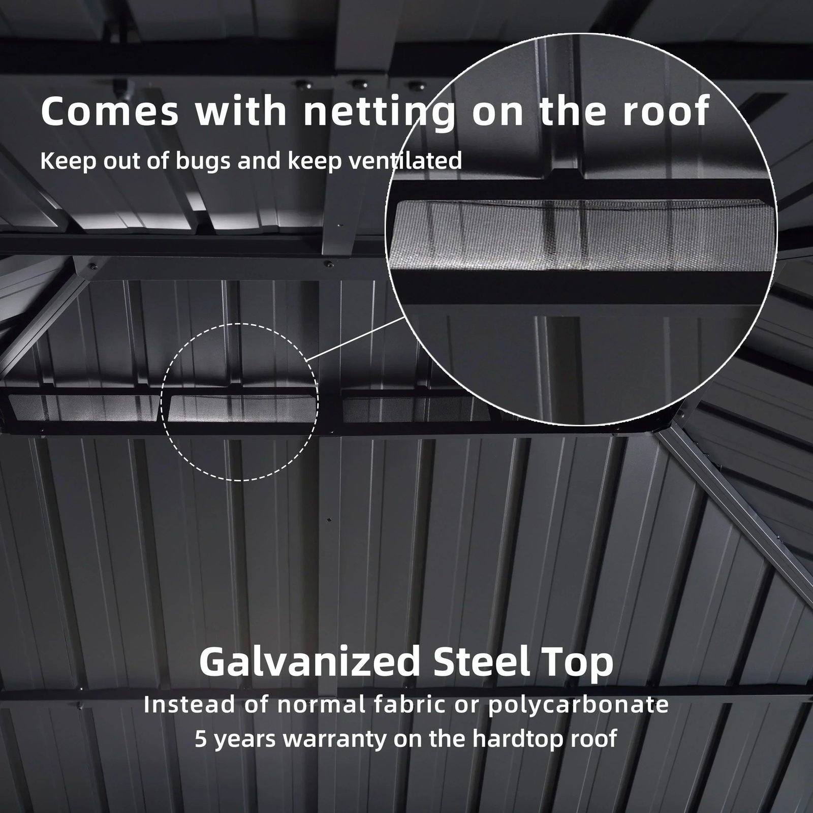 Patio Gazebo for Backyard Grey Hardtop Galvanized Steel Roof Awning with Upgrade Curtain - Image 93