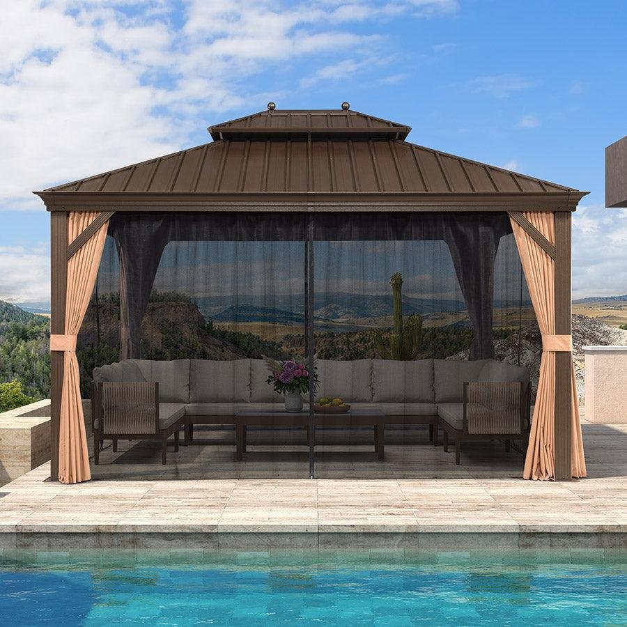 Outdoor Hardtop Gazebo for Garden Bronze Double Roof Aluminum Frame Pavilion - Image 49