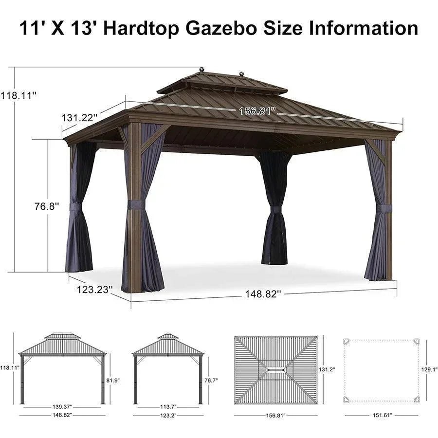 Outdoor Hardtop Gazebo for Patio Bronze Aluminum Frame Pavilion with Navy-Blue Curtain and String Lights-milky - Image 79