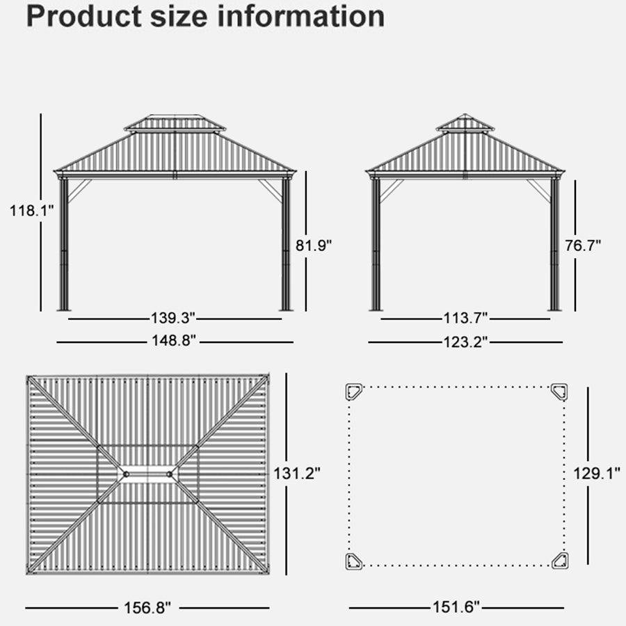 Patio Gazebo for Pool Light Grey Hardtop Galvanized Steel Roof with Upgraded Curtains - Image 70