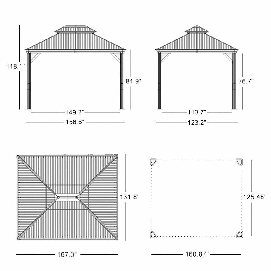 Gazebo for Backyard Grey Hardtop Galvanized Steel Roof Awning String Lights-milky - Image 26