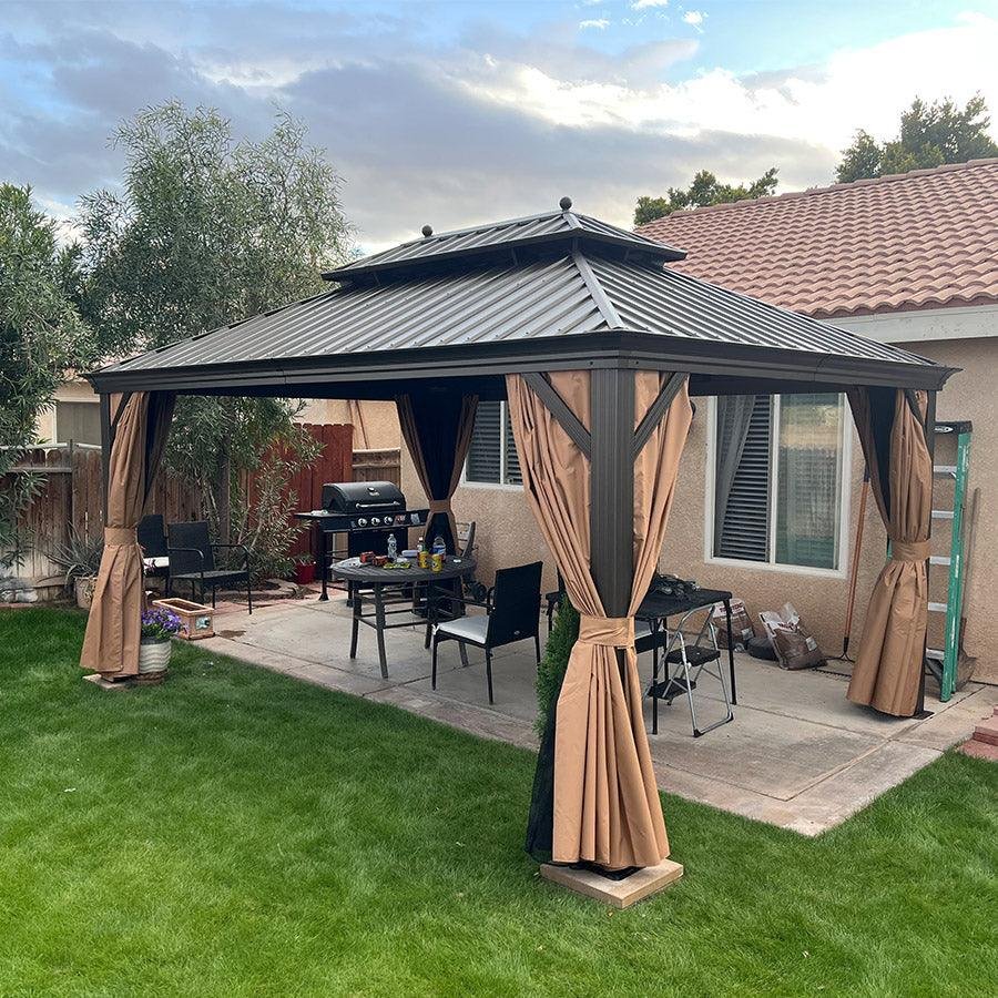 Outdoor Hardtop Gazebo for Garden Bronze Double Roof Aluminum Frame Pavilion - Image 84