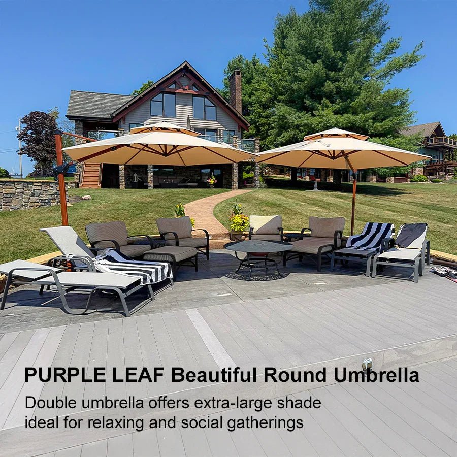 Double Top 10 / 11 / 12 / 13 ft Round Aluminum Patio Umbrella in Wood Color - Image 149