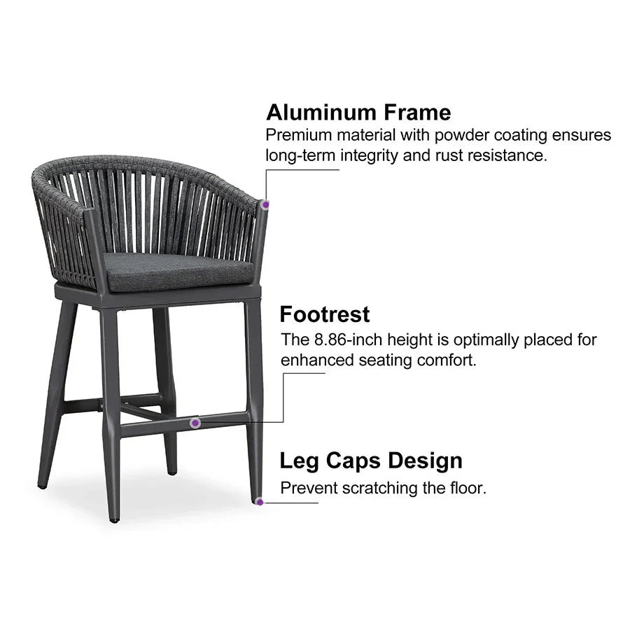 Counter Stools Bar Stools Rattan Bar Stools Wicker Bar Chairs Woven Aluminum Barstools with Back and Cushions - Image 50