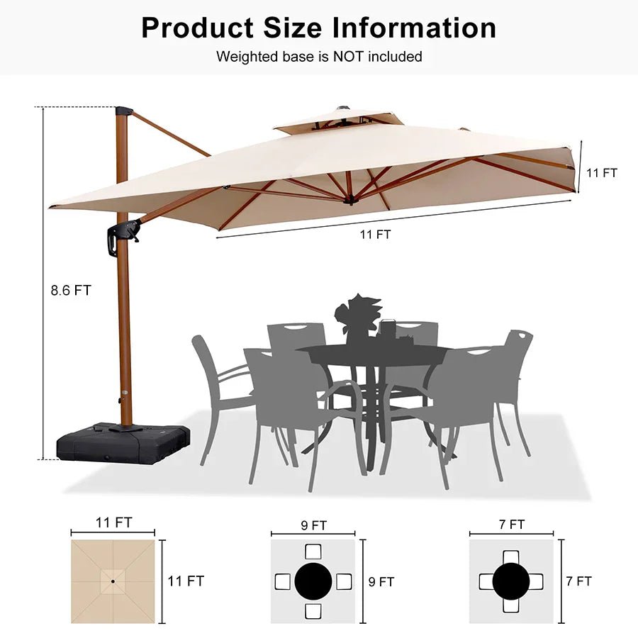 Double Top 9 / 10 / 11 / 12 ft Square Aluminum Sun Umbrellas in Wood Color - Image 176