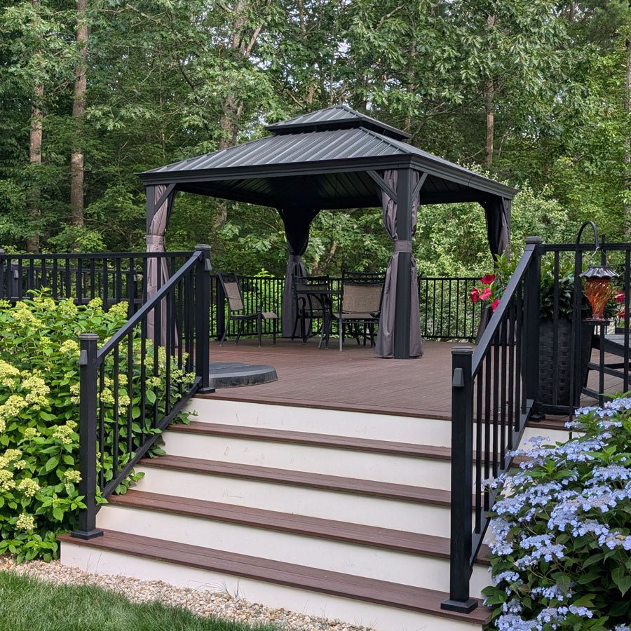 Patio Gazebo for Backyard Grey Hardtop Galvanized Steel Roof Awning with Upgrade Curtain - Image 141