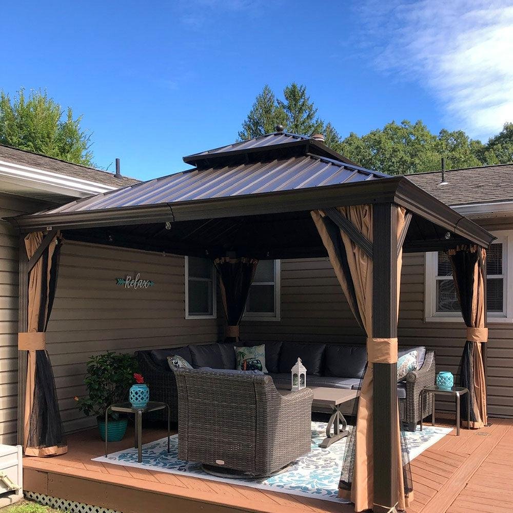 Outdoor Hardtop Gazebo for Garden Bronze Double Roof Aluminum Frame Pavilion - Image 85