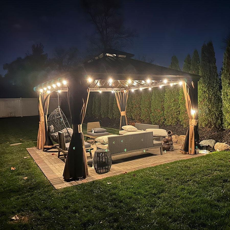 Outdoor Hardtop Gazebo for Garden Bronze Double Roof Aluminum Frame Pavilion with String Lights-milky - Image 55